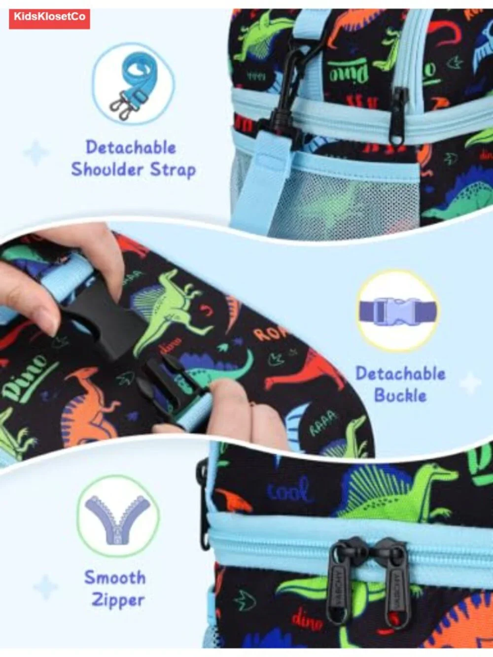 Insulated Kids Lunch Bag Double Compartment Water-Resistant Polyester Cooler